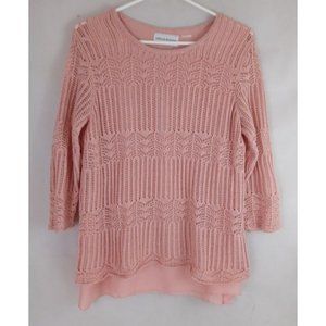 Alfred Dunner Peach Lined Metallic Open Knit Sweater Size XL